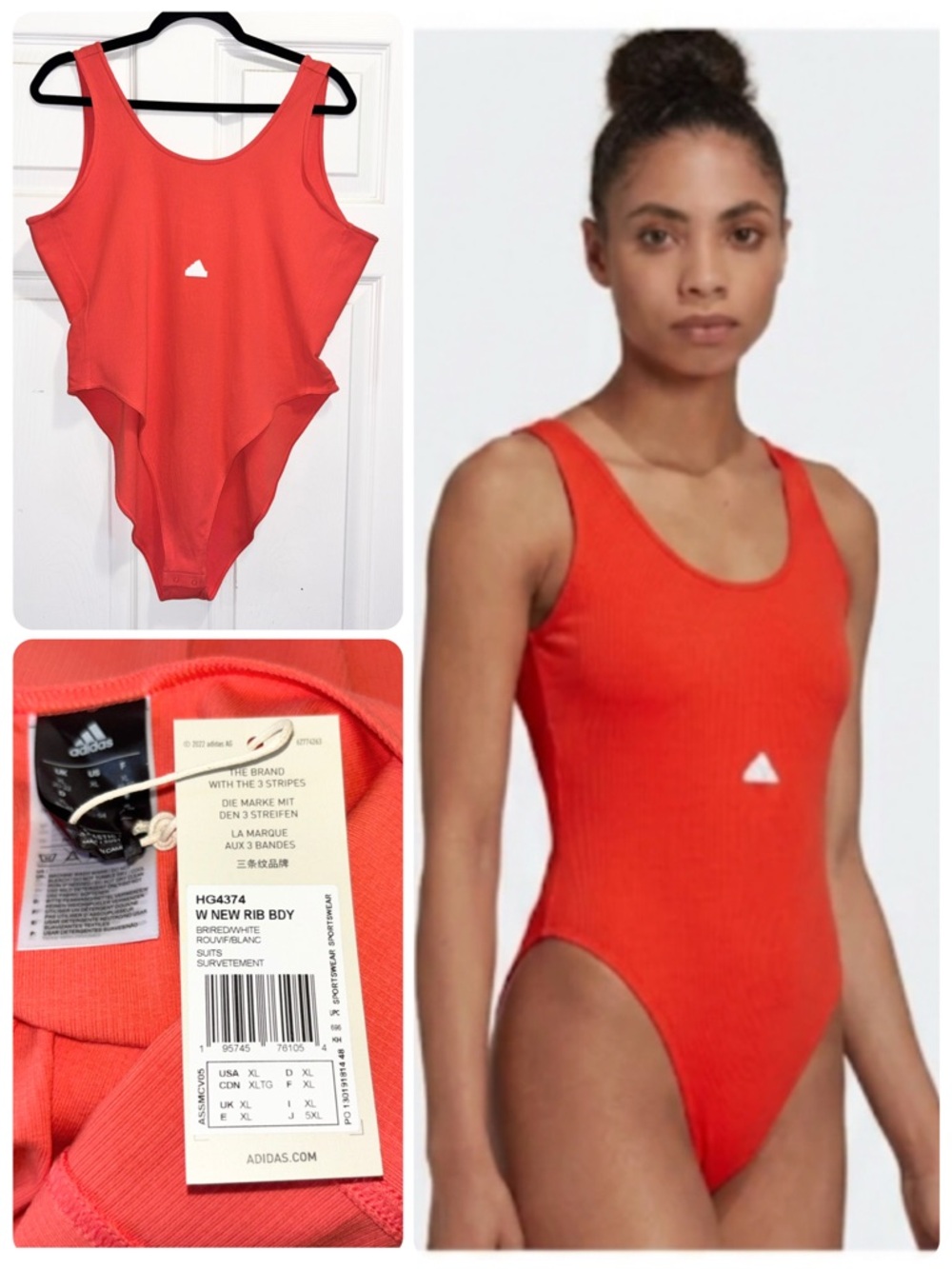 NWT Adidas Ribbed Bodysuit Tank Top One-Piece Red Size XL Brand New